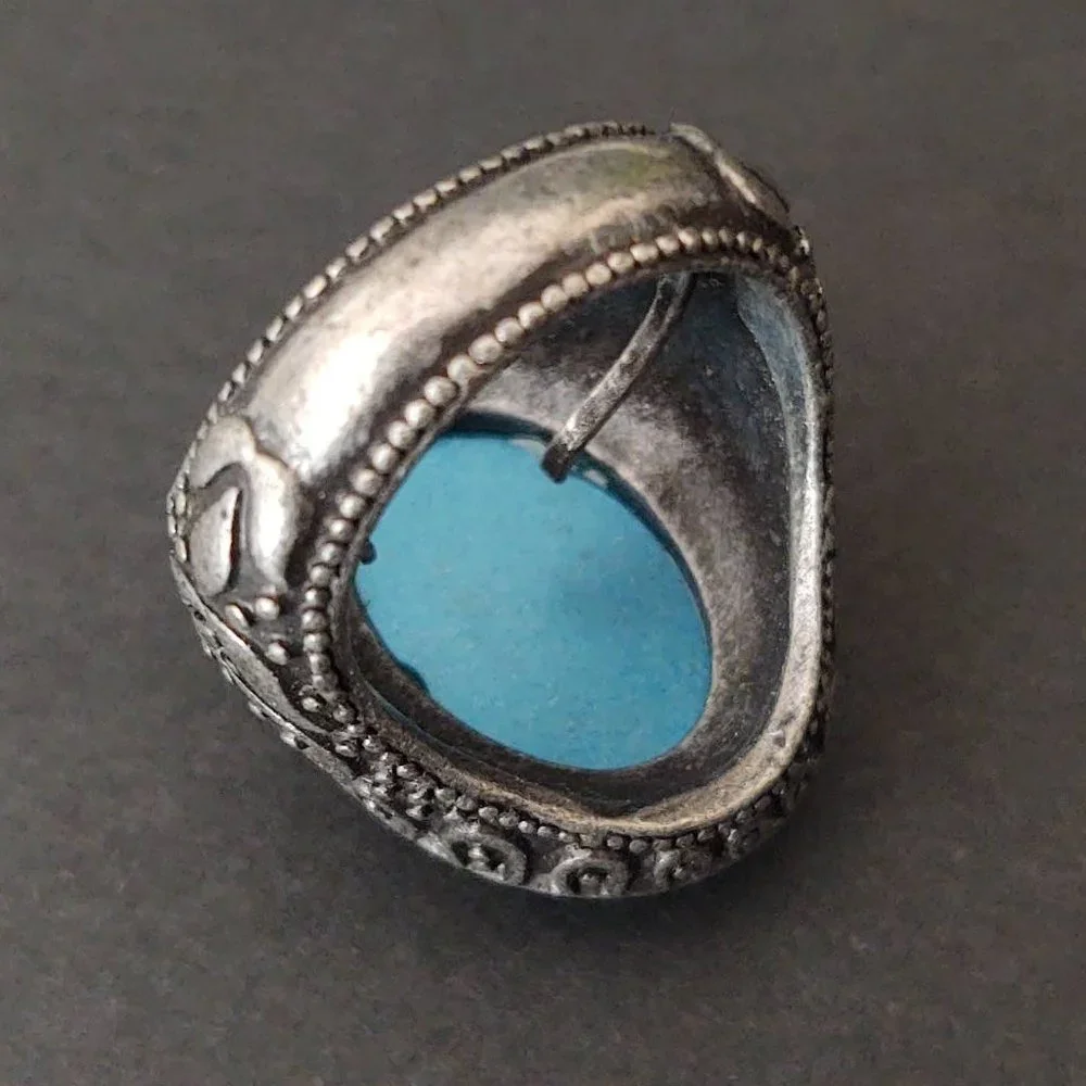 Large blue faceted bead statement ring
